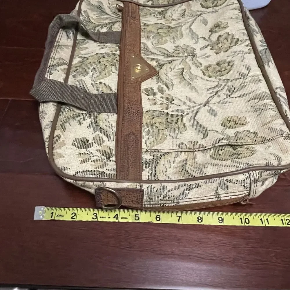 Vintage Verdi Tapestry Carryon Messenger Laptop Bag Cream Brown and Green Floral